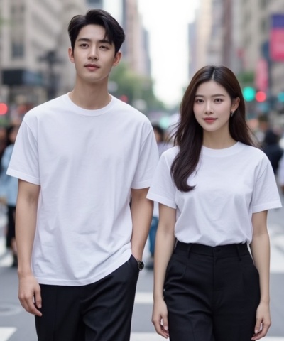 เสื้อยืดสีขาวคอกลม ทรงตรงไร้ตะเข็บข้าง สวมใส่ได้ ชายและหญิง
