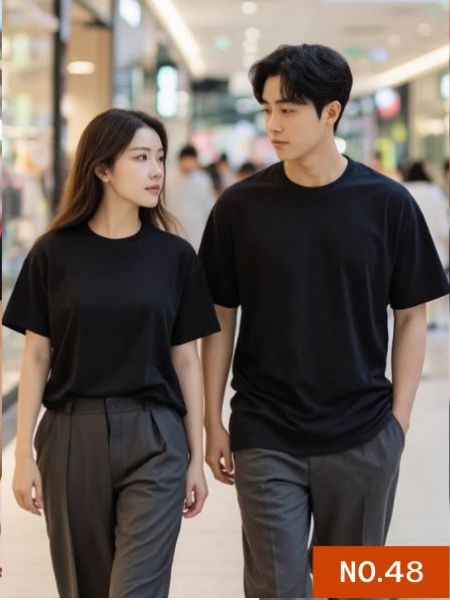 เสื้อยืดสีดำ คอกลม หนา นุ่ม เนื้อผ้าCotton สวมใส่สบาย