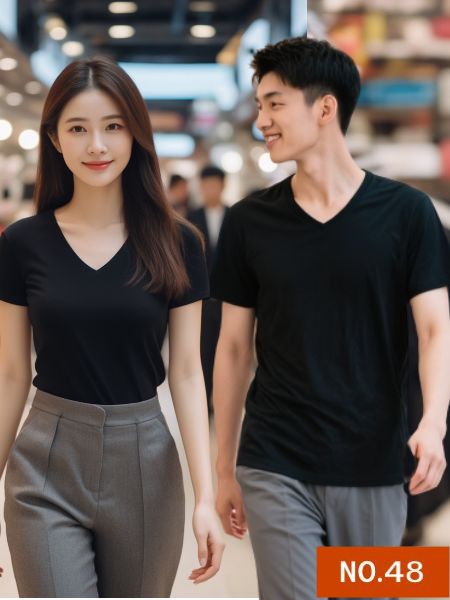 เสื้อยืดสีดำ คอวี คอสวยกระชับเข้ารูป เนื้อผ้า หนา นุ่ม cotton เกรด A